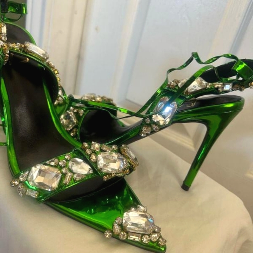 NEW Custom made Tom Ford inspired heels | Emerald green with crystal accessories